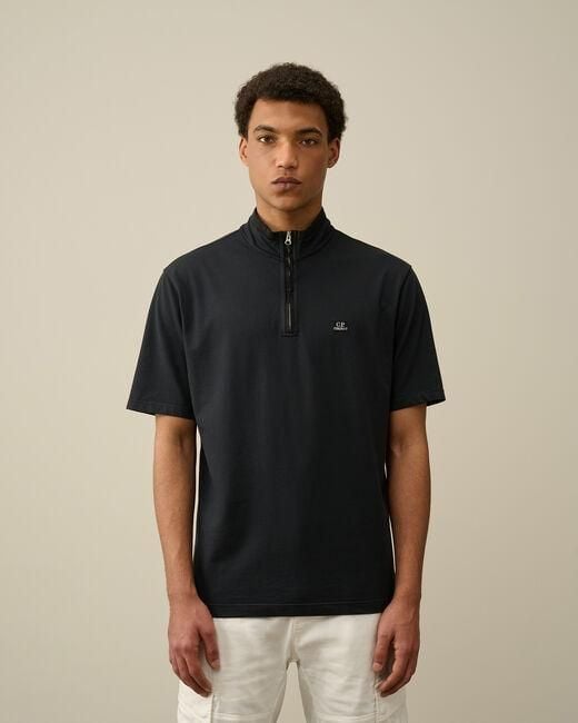 C P Company Black Logo-Patch Piqué Polo Shirt for men