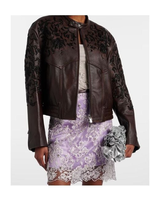 JACQUES WEI Black Beaded Leather Jacket