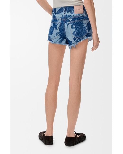 Loewe Blue Floral-Print Frayed Shorts