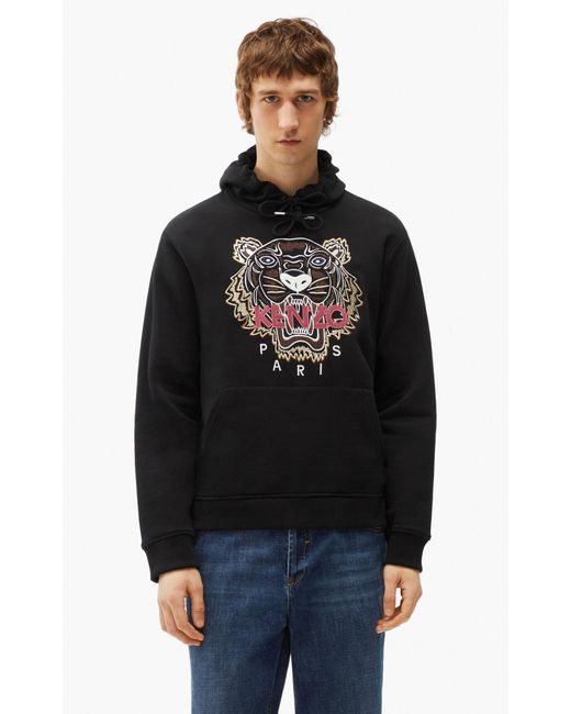 KENZO Black Tiger Embroidered Hoodie for men