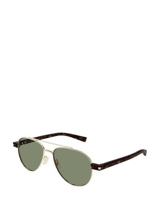 Saint Laurent Green Eyewear Pilot Frame Sunglasses for men
