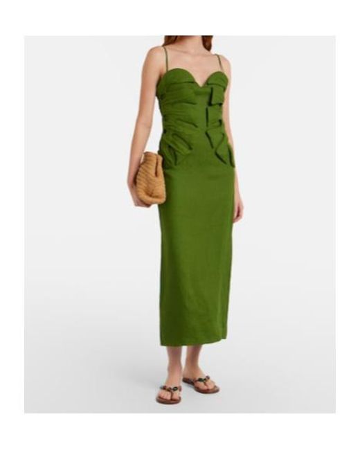 Farm Rio Green Monstera Linen Midi Dress