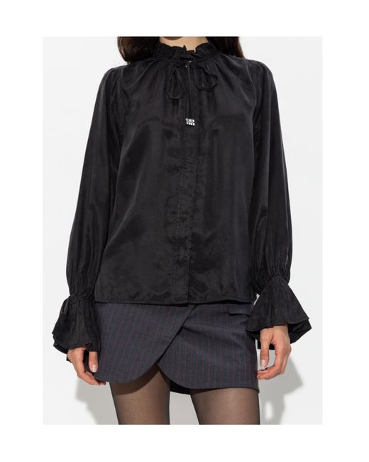 Ganni Blue Ruffled Long-Sleeved Shirt