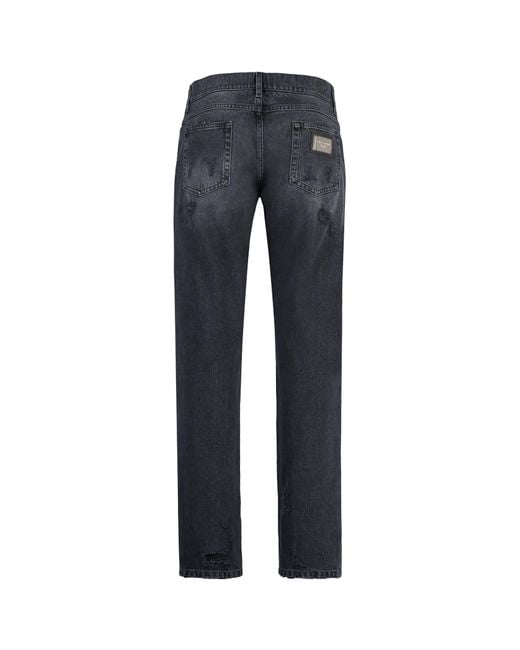 Dolce & Gabbana Blue Straight Leg Distressed Jeans for men