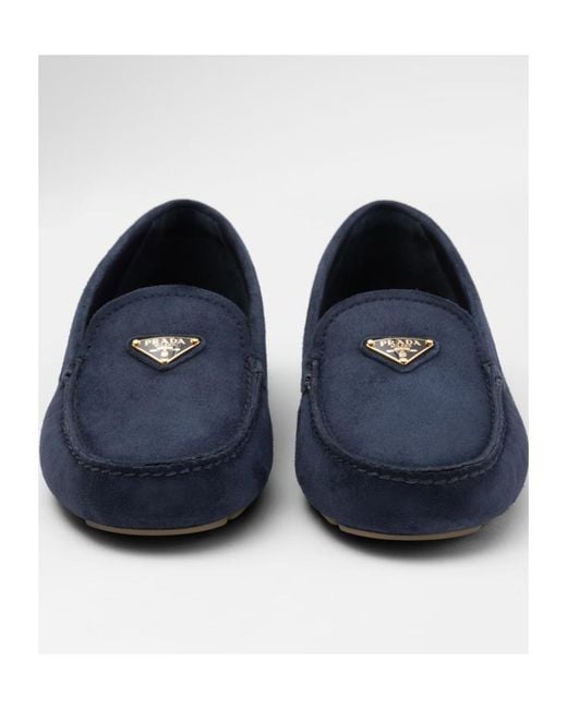 Prada Blue Triangle-Logo Slip-On Driving Loafers