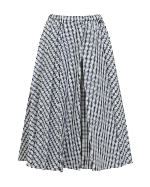 Prada Blue Checked Midi Skirt