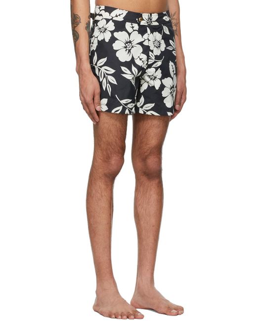 Tom Ford Black Floral-Print Swim Shorts for men