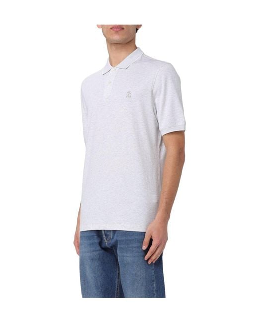 Brunello Cucinelli Blue Embroidered Polo Shirt for men