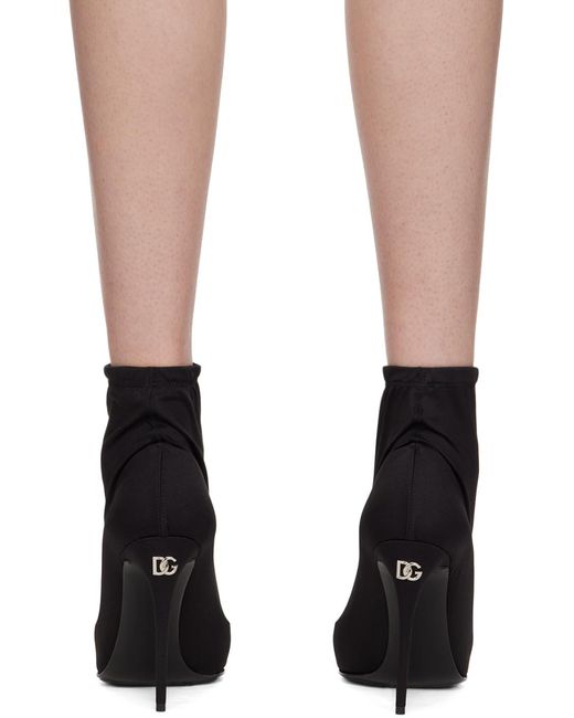 Dolce & Gabbana Black Logo-Plaque Pointed-Toe Ankle Boots