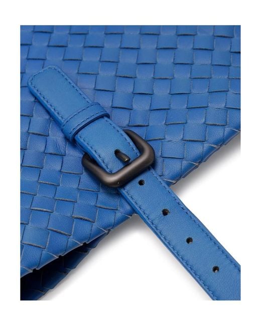 Bottega Veneta Blue Woven Logo Handbag