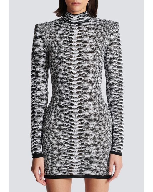 Balmain Multicolor Short Snakeskin Textured Knit Dress
