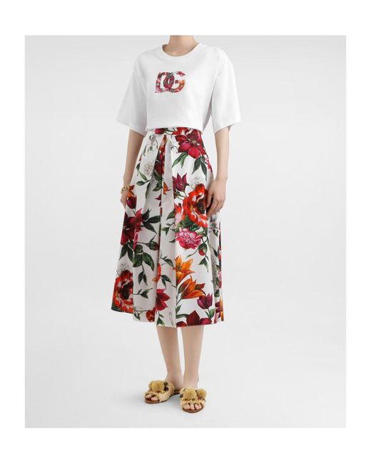 Dolce & Gabbana White Floral Logo T-Shirt