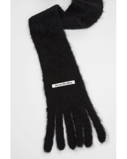 Acne Black Logo Patch Fringed Scarf