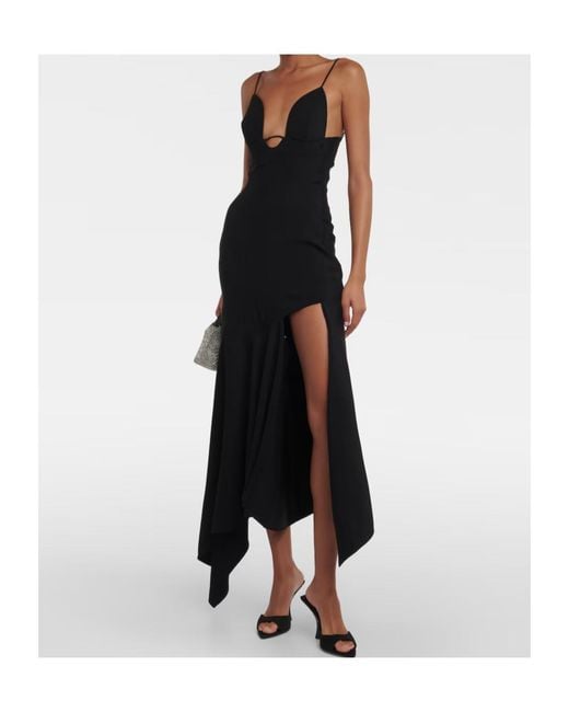 Mugler Black Sewn Off-The-Shoulder Dress