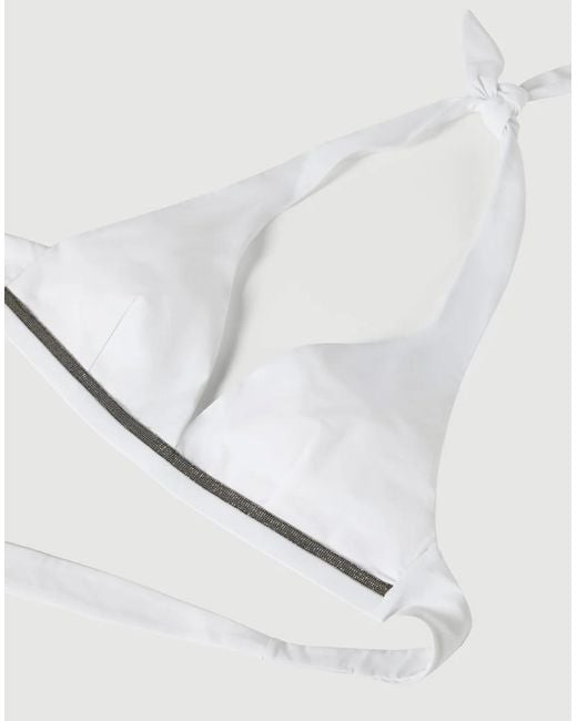 Brunello Cucinelli White Techno-Jersey Bikini Top With Monili
