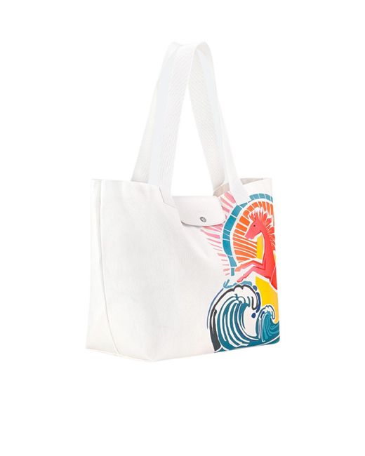 Longchamp White L Le Pliage Horse-Graphic Tote Bag