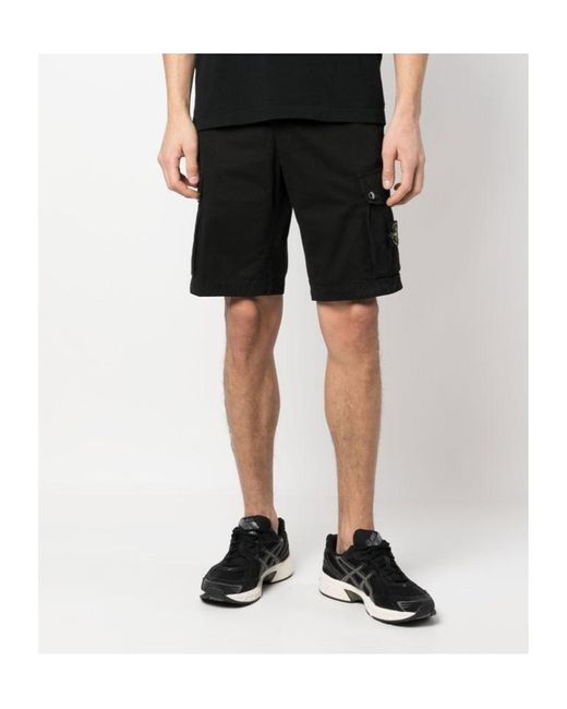 Stone Island Black Belt-Loop Shorts for men