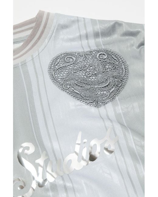 Acne Gray Heart Applique Striped T-Shirt for men