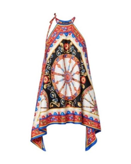 Dolce & Gabbana Red Carretto Silk Twill Halterneck Top