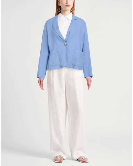 MAX&Co. Blue Solid Color Linen Blazer