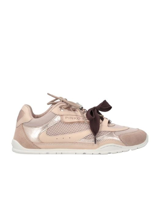 Pinko Pink Logo Detailed Lace-Up Sneakers
