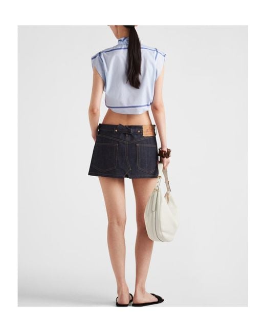 Prada Blue Checked Cropped Cotton Shirt