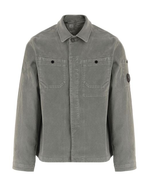 C P Company Gray Logo-Detail Corduroy Shirt for men