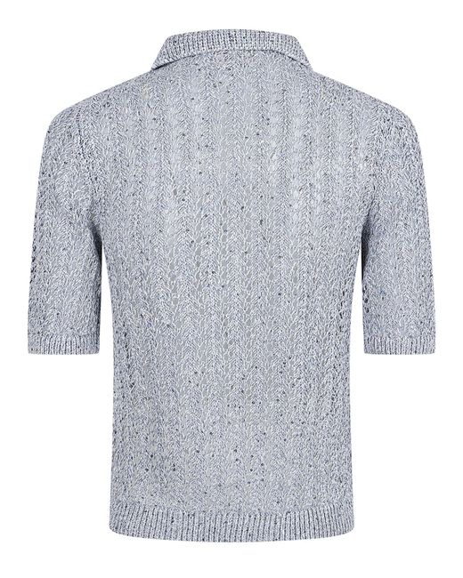 Eleventy Blue Open Knit Polo Knitted Top