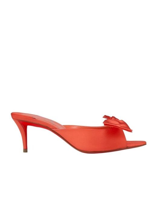 Christian Louboutin Red Bow Kitten Heel Mules