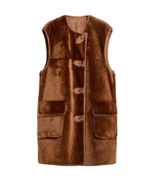 Max Mara Brown Buttoned Sleeveless Coat