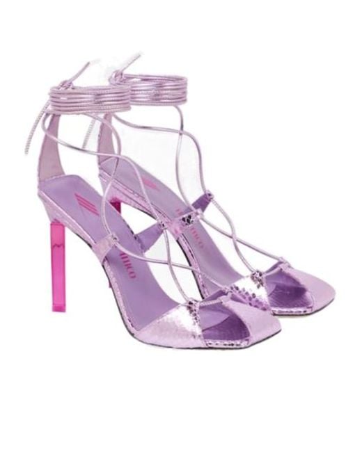 The Attico Purple Adele Snake-Effect Leather Sandals