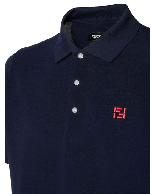 Fendi Blue Ff Embroidered Short Sleeved Polo Shirt for men