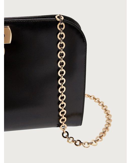 Ferragamo Black Logo Plaque Chain Linked Clutch