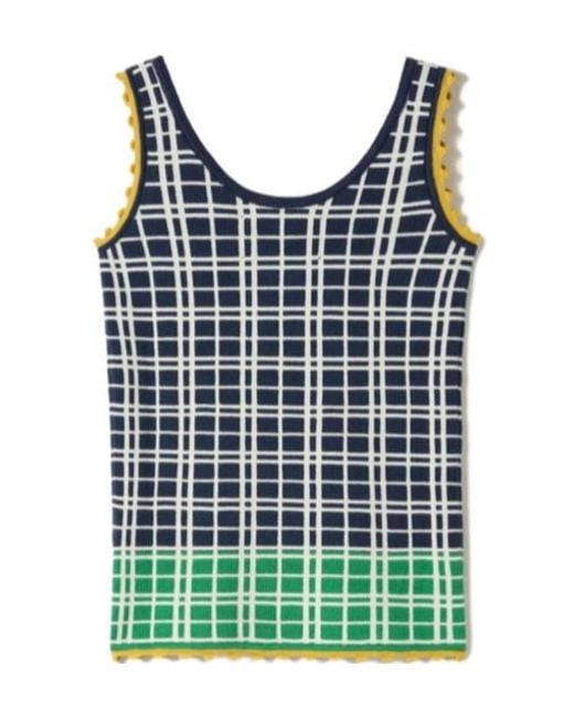 LaDoubleJ Blue Check Ribbed Top