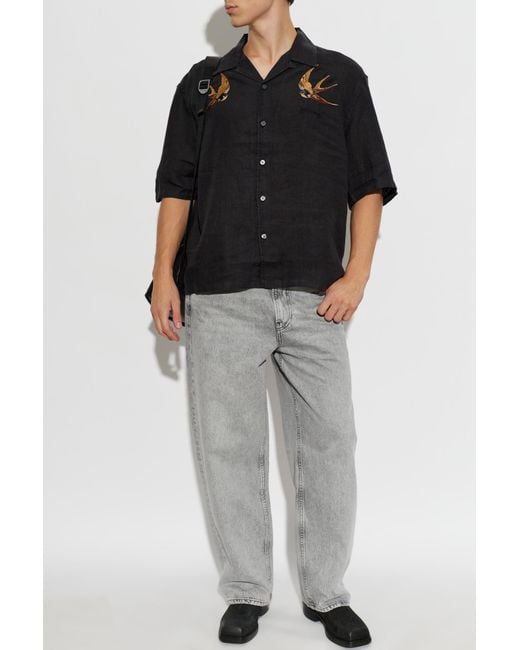 AllSaints Black Avia Embroidered Short-Sleeve Shirt for men