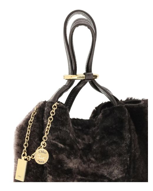 Chloé Black Chloé Shearling Spin Tote Bag