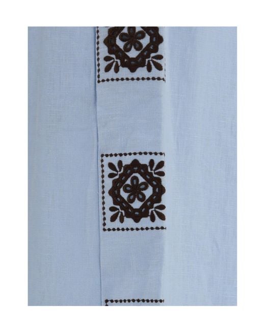 ALÉMAIS Blue Grace Embroidered Wide-Leg Pants