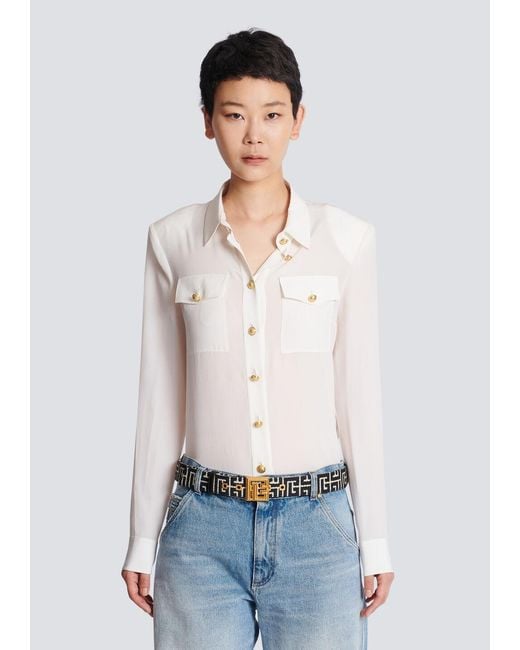 Balmain White Pb Monogrammed Jacquard Belt