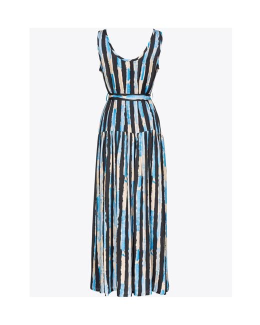 Pinko Blue Striped Tie-Waisted Maxi Dress