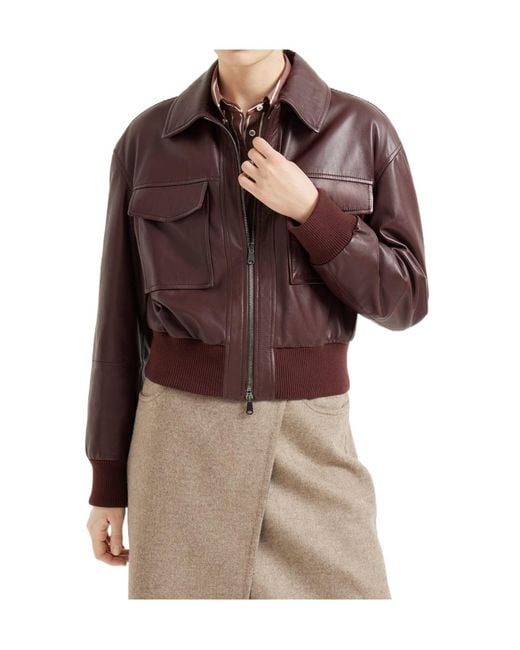 Brunello Cucinelli Brown Monili Detail Bomber Jacket