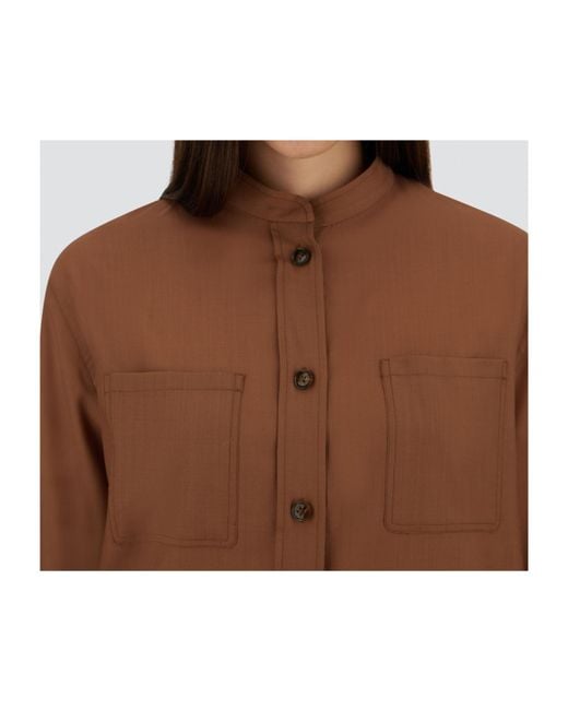 Herno Brown Chest-Pocket Curved Hem Shirt