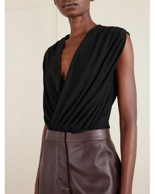 Alaïa Black Hooded Draped Jersey Bodysuit