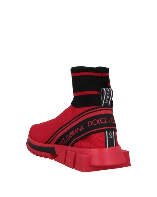 Dolce & Gabbana Red Two-Tone Knitted Sock Sneakers
