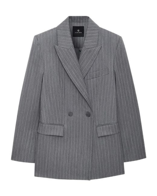 Anine Bing Gray Tiphaine Pinstriped Blazer