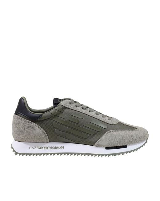 EA7 Gray Lace-Up Low-Top Panelled Casual Sneakers for men