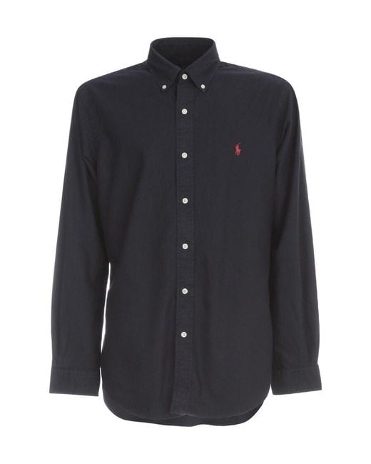 Polo Ralph Lauren Blue Polo Pony Embroidered Curved Hem Shirt for men