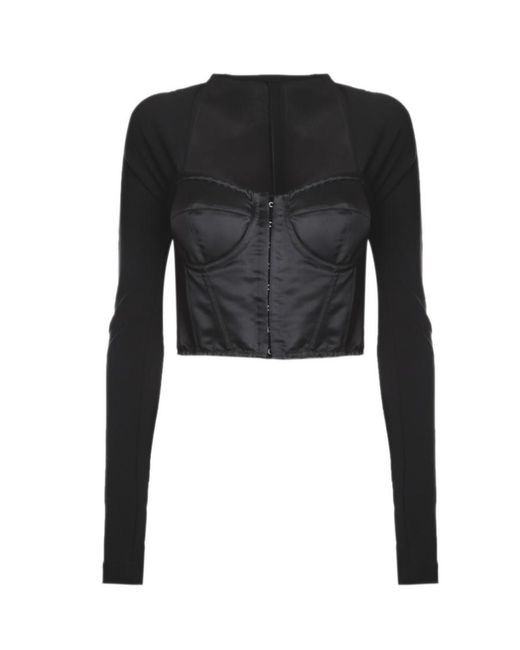 Dolce & Gabbana Black Bodice-Effect Long-Sleeved Top