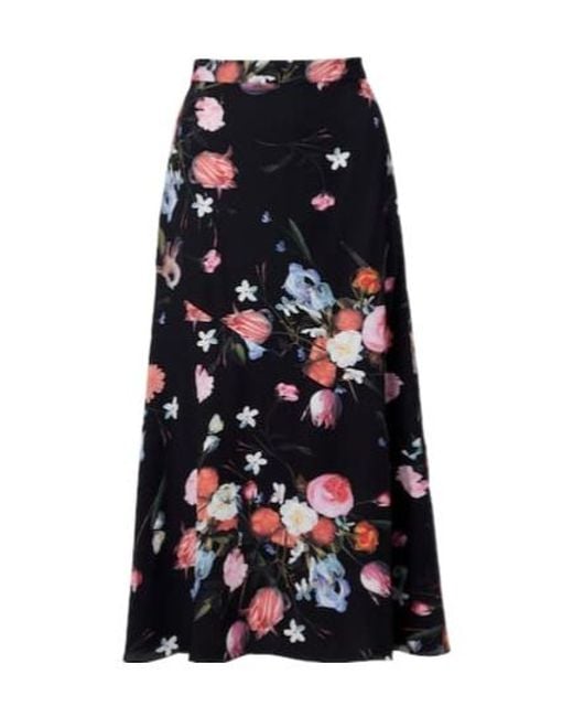 Erdem Blue Floral Crepe Midi Skirt