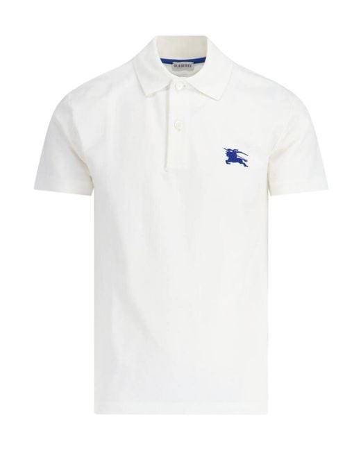 Burberry White Equestrian Knight-Embroidered Polo Shirt for men