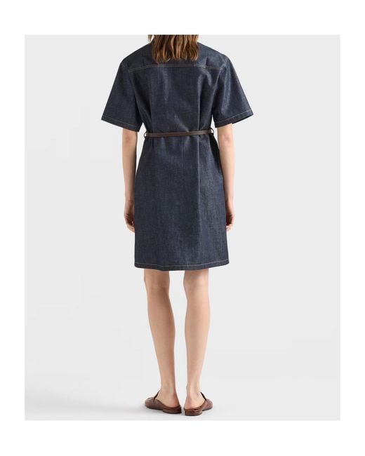 Prada Blue Belted Denim Dress